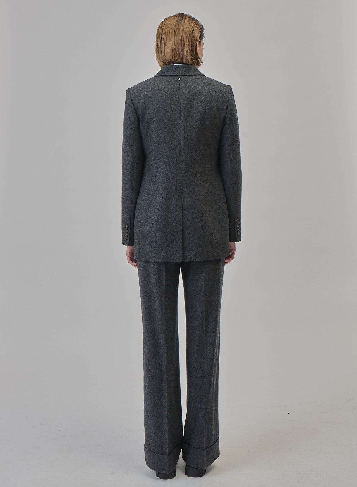 Double-Breasted Wool and Cashmere Flannel Blazer in Slate Gray, view 3