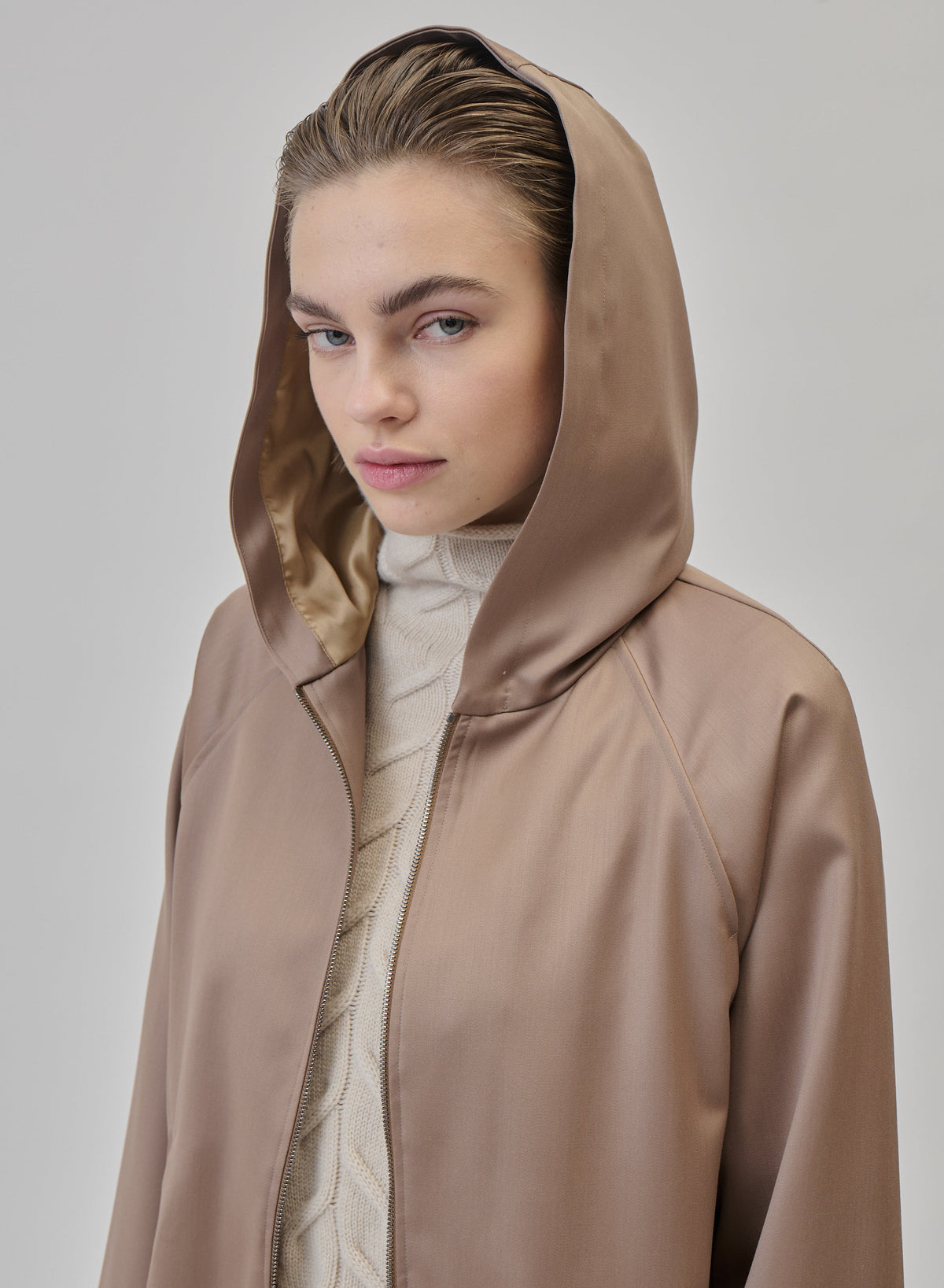 Hooded Wool Satin Peacoat — Lorena Antoniazzi