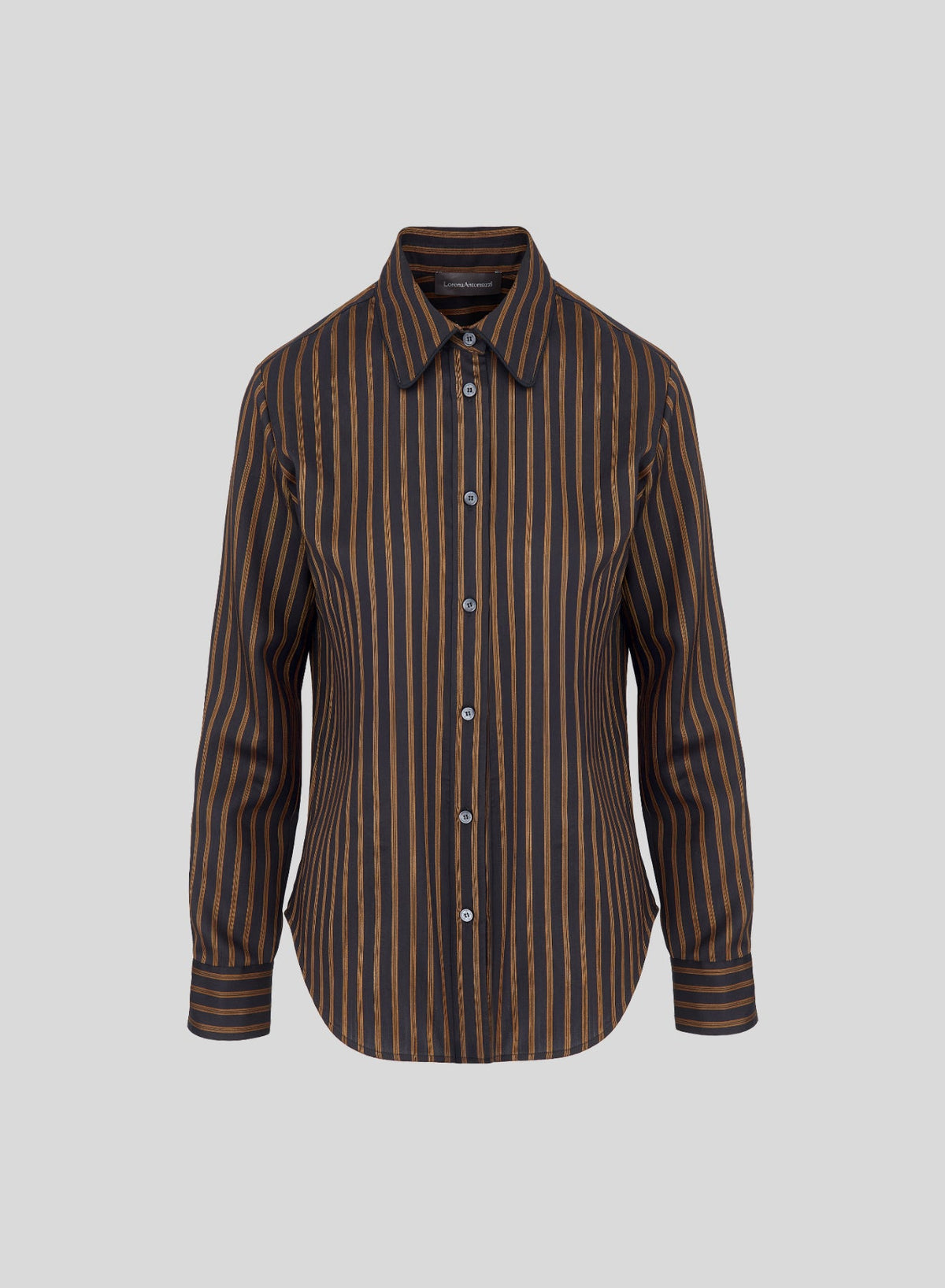 Striped Wool and Silk-Blend Shirt in Navy & Camel, primary view