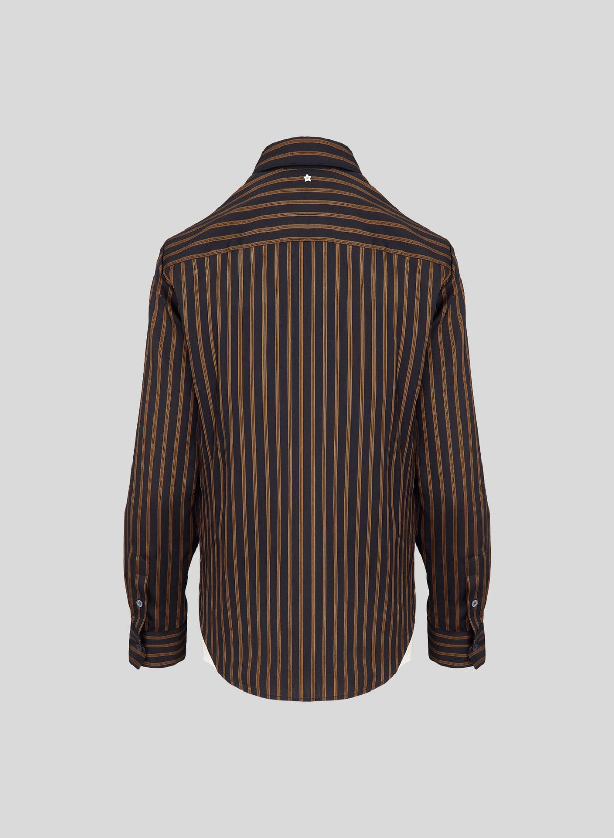 Striped Wool and Silk-Blend Shirt in Navy & Camel, view 3