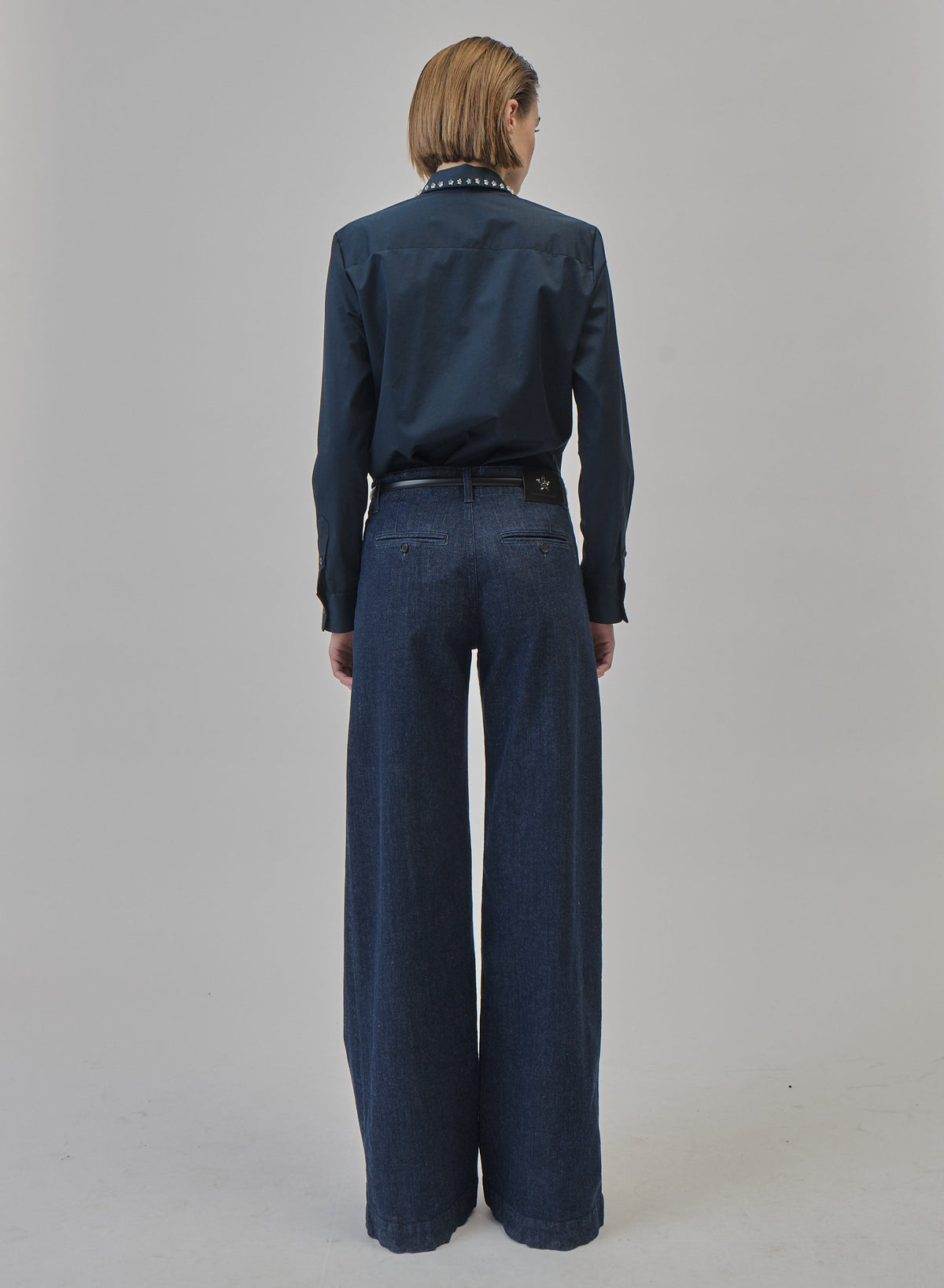 High-Rise Wide-Leg Jeans in Dark Blue, view 3