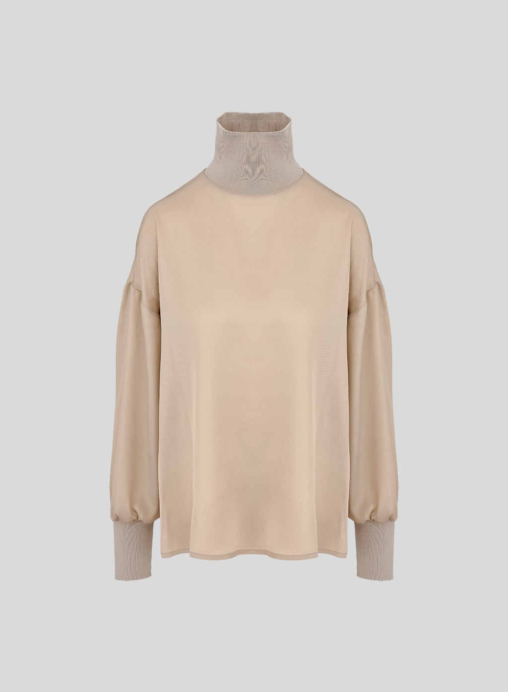 High-Neck Silk-Blend Blouse in Beige, primary view