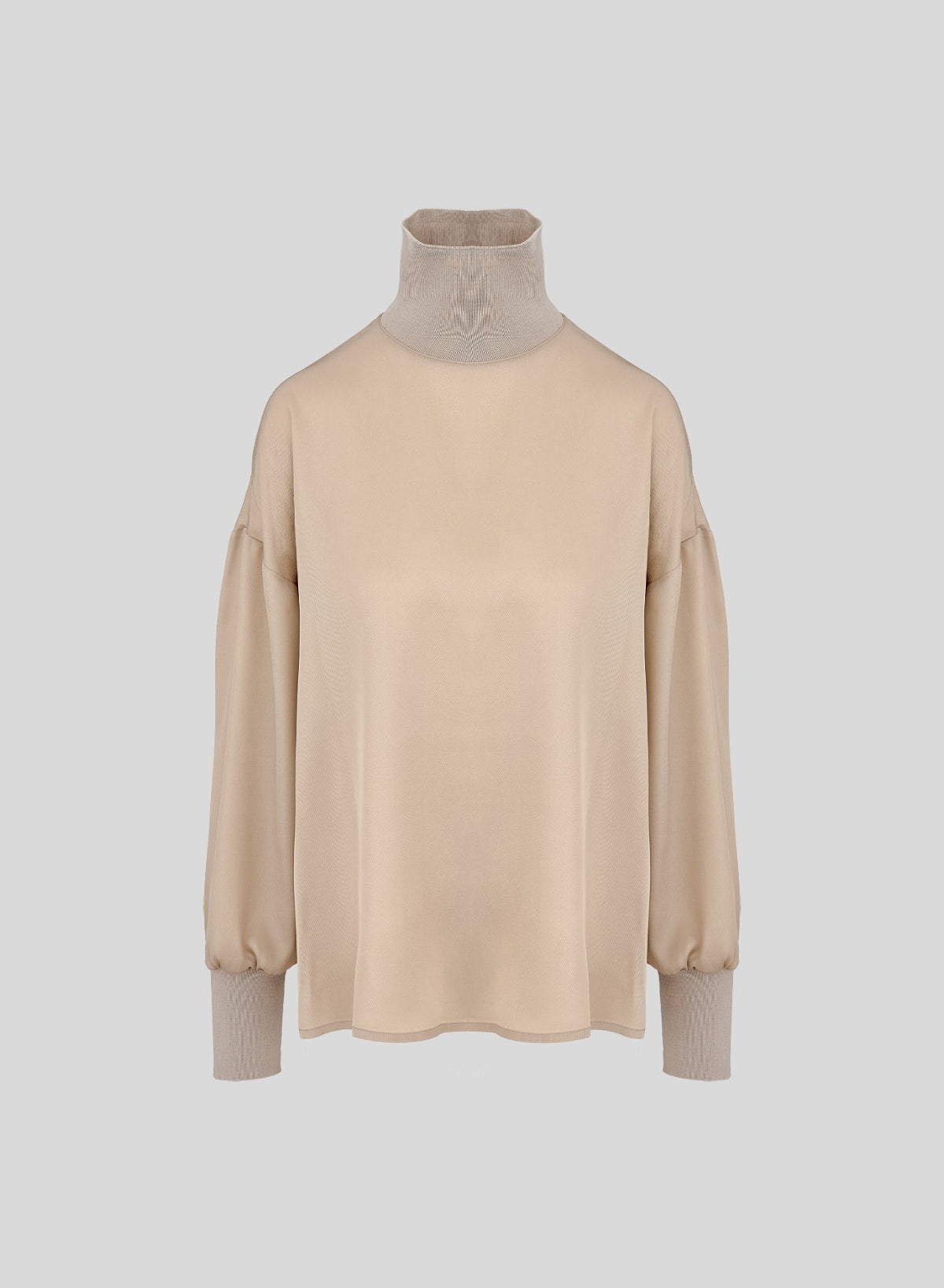 High-Neck Silk-Blend Blouse in Beige, primary view