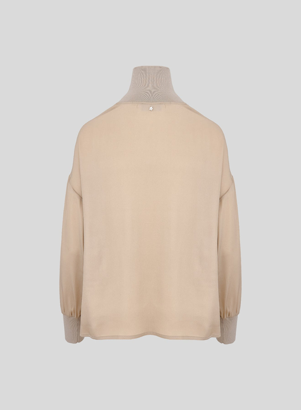 High-Neck Silk-Blend Blouse in Beige, view 2