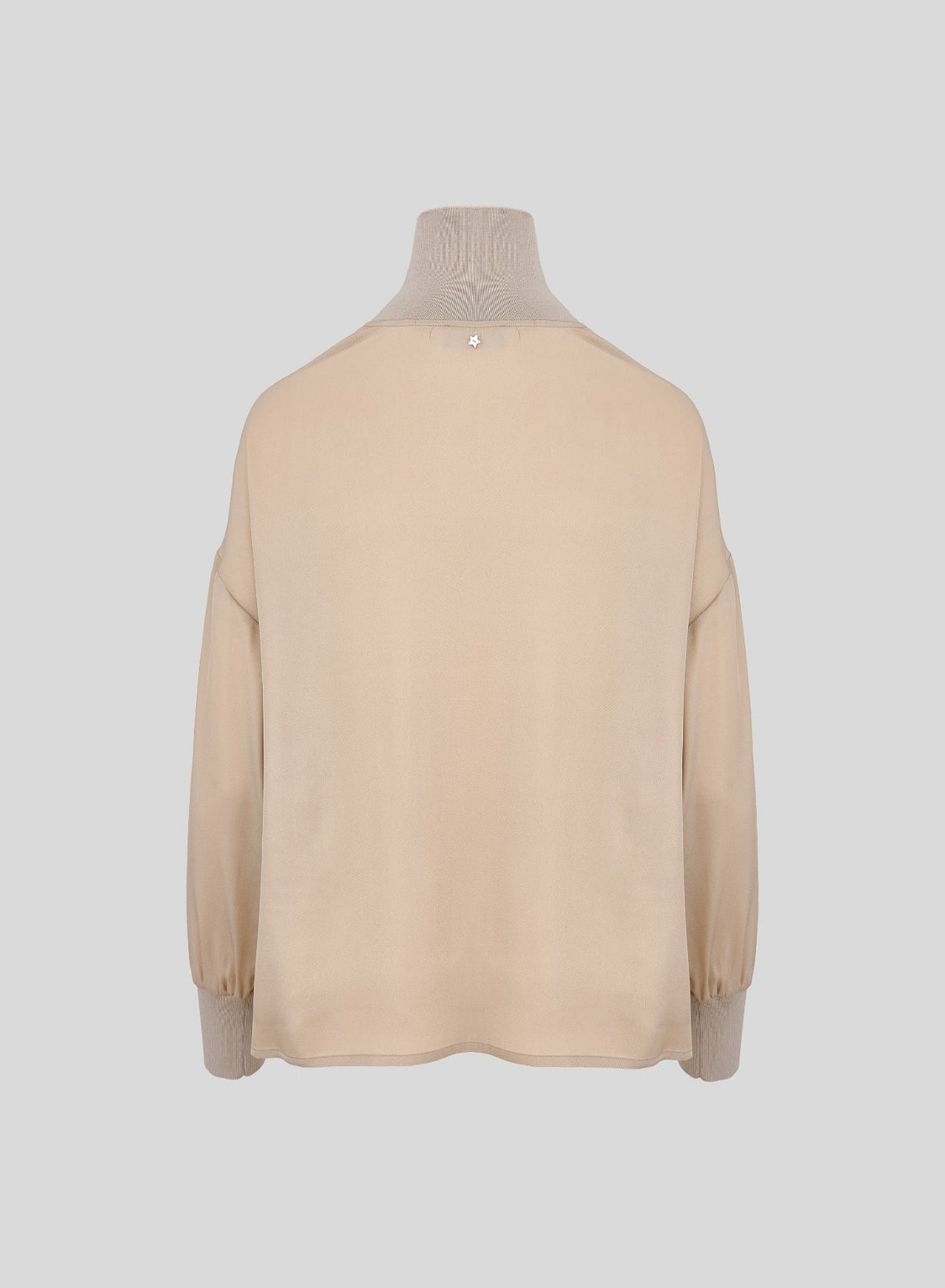 High-Neck Silk-Blend Blouse in Beige, view 2