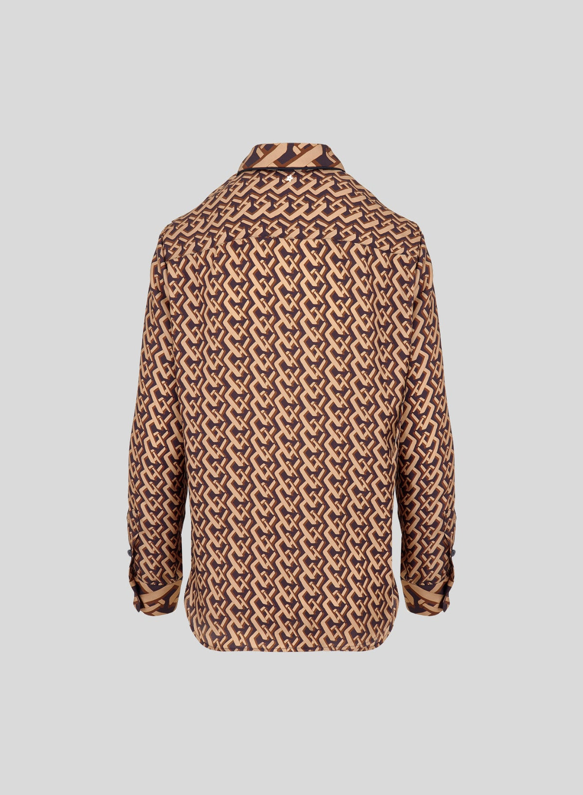 Geometric-Print Silk Twill Shirt in Black, Red & Beige, view 4