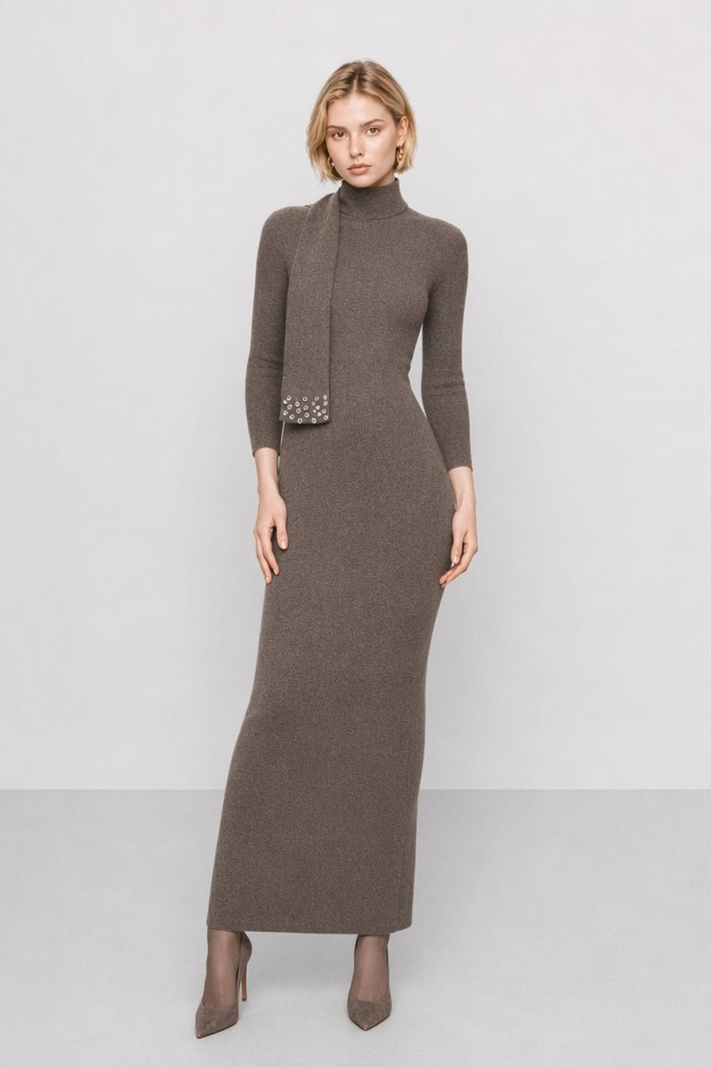 Enza Knit Maxi Dress with Scarf Detail — Kocca