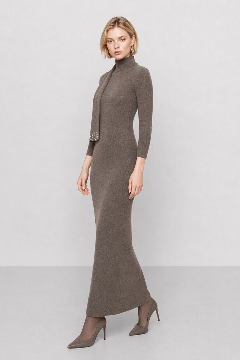 Enza Knit Maxi Dress with Scarf Detail — Kocca (3)