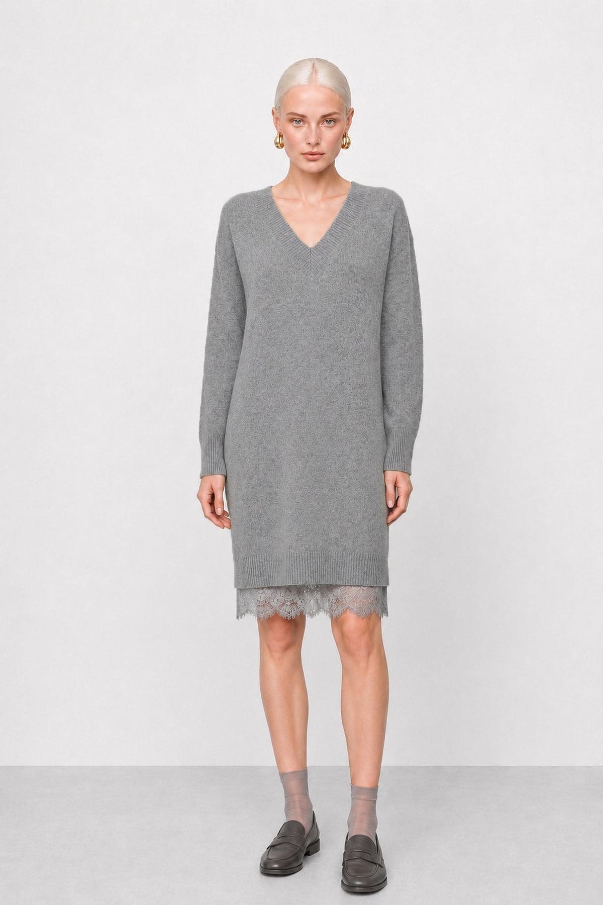 Papamone Wool and Cashmere Knit Dress with Lace Hem — Kocca