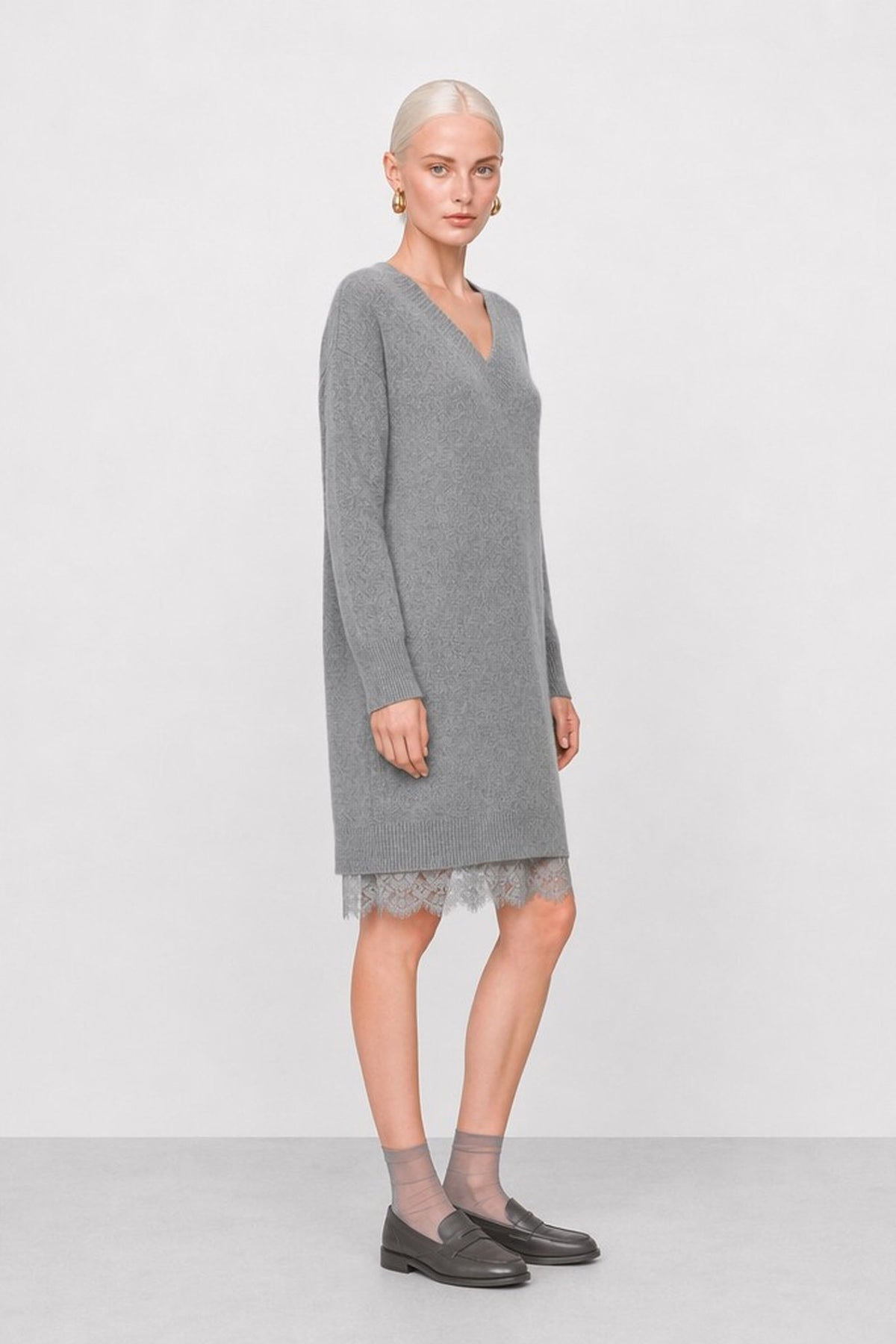Papamone Wool and Cashmere Knit Dress with Lace Hem — Kocca (3)