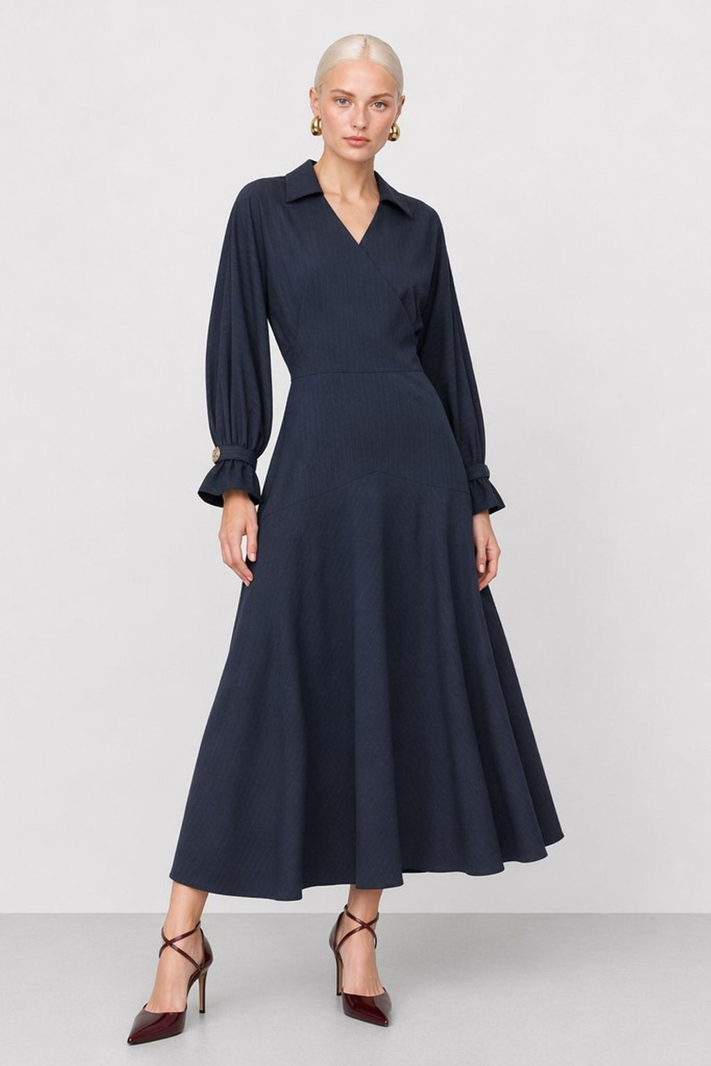 Famiano V-Neck Midi Wrap Dress — Kocca