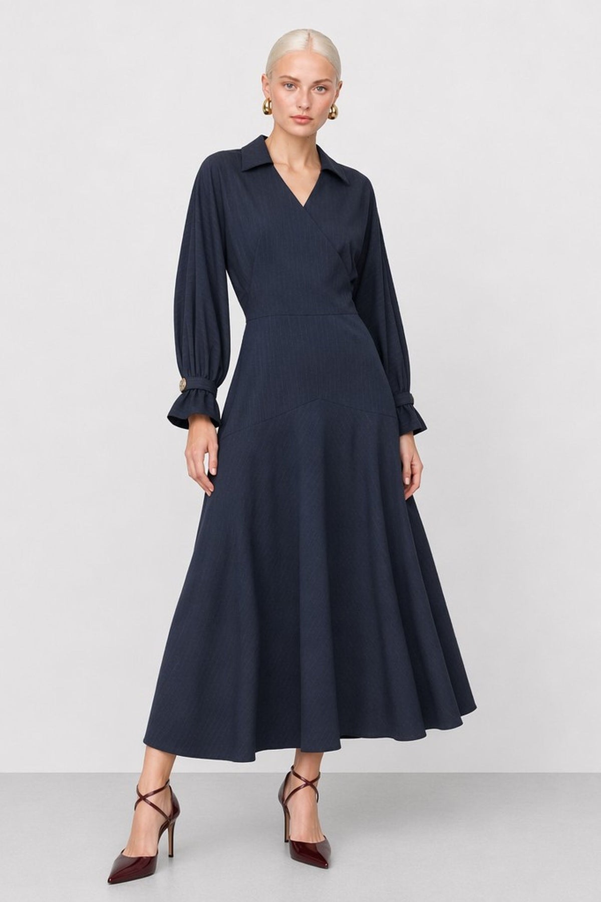 Famiano V-Neck Midi Wrap Dress — Kocca
