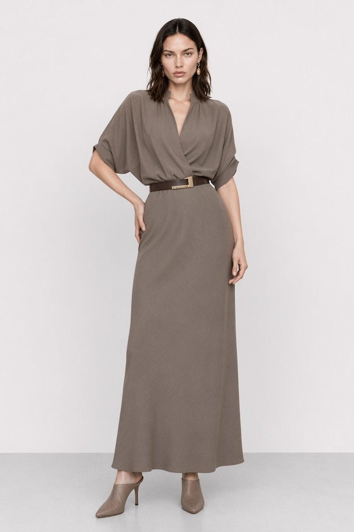 Kiriaca Belted V-Neck Wrap Dress — Kocca