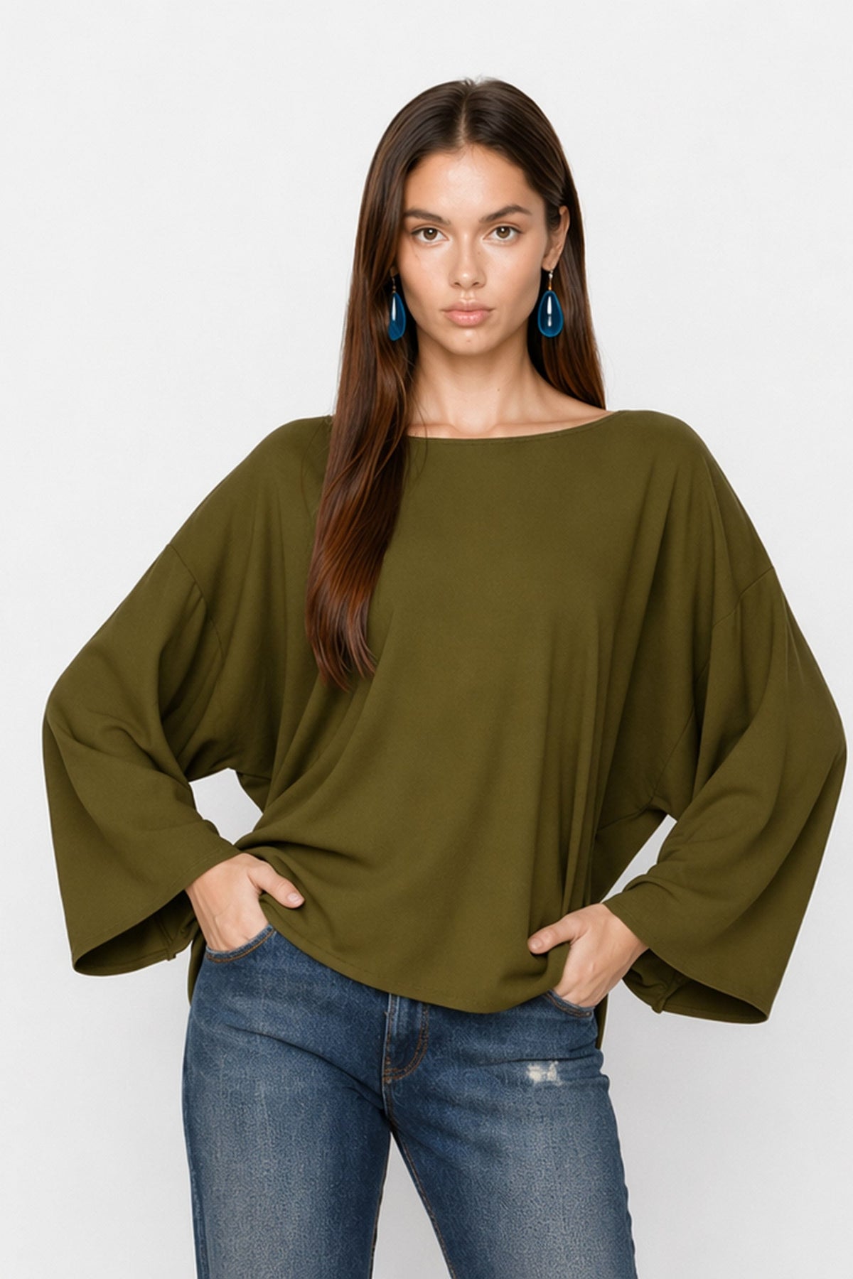 Glisente Fluid Viscose Blouse in Olive, primary view