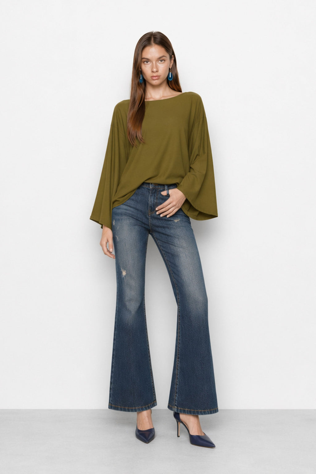 Glisente Fluid Viscose Blouse in Olive, view 2