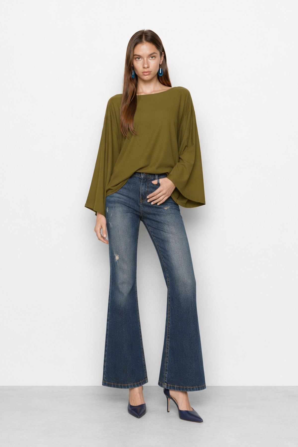 Glisente Fluid Viscose Blouse in Olive, view 2