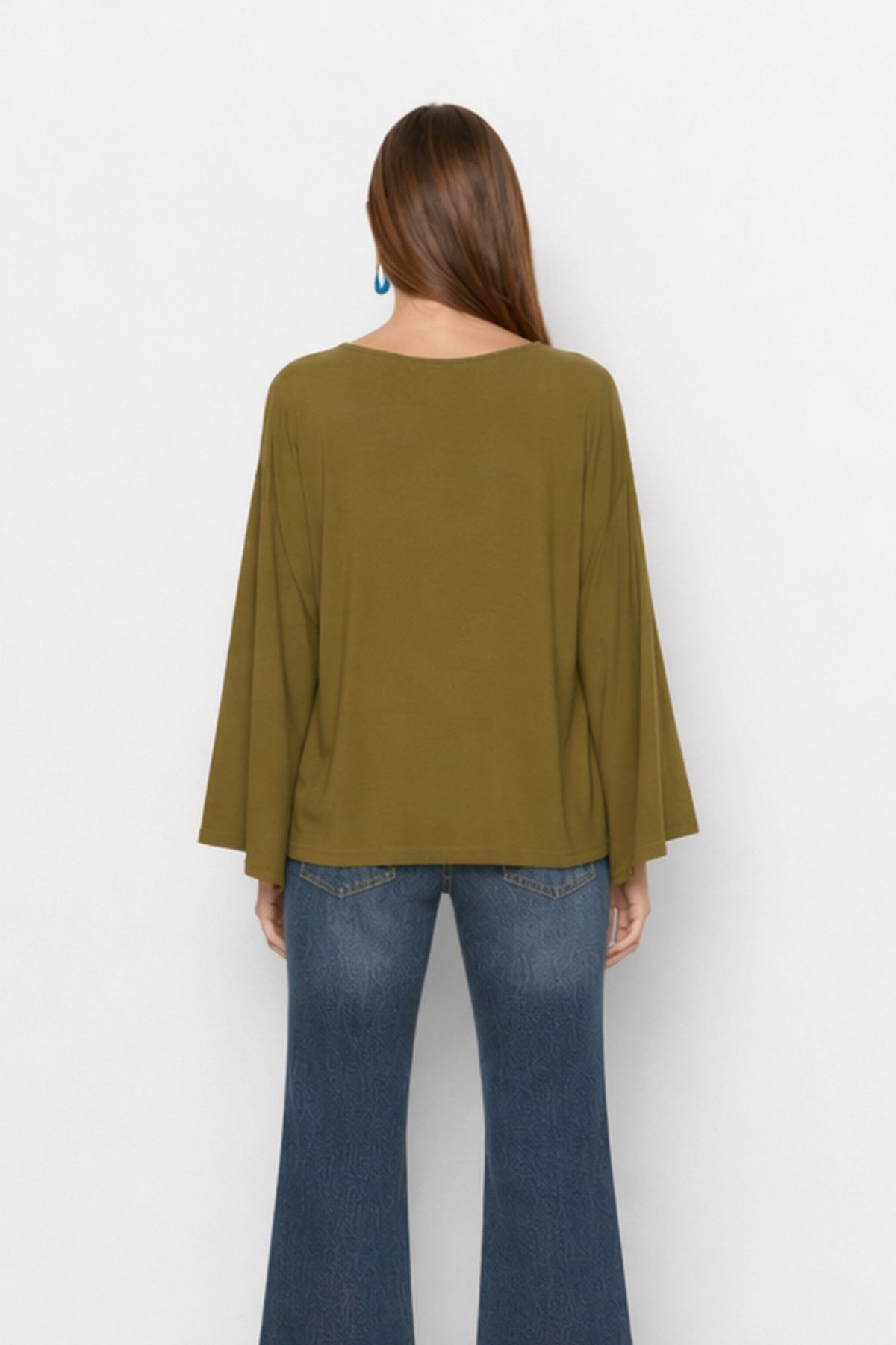 Glisente Fluid Viscose Blouse in Olive, view 5