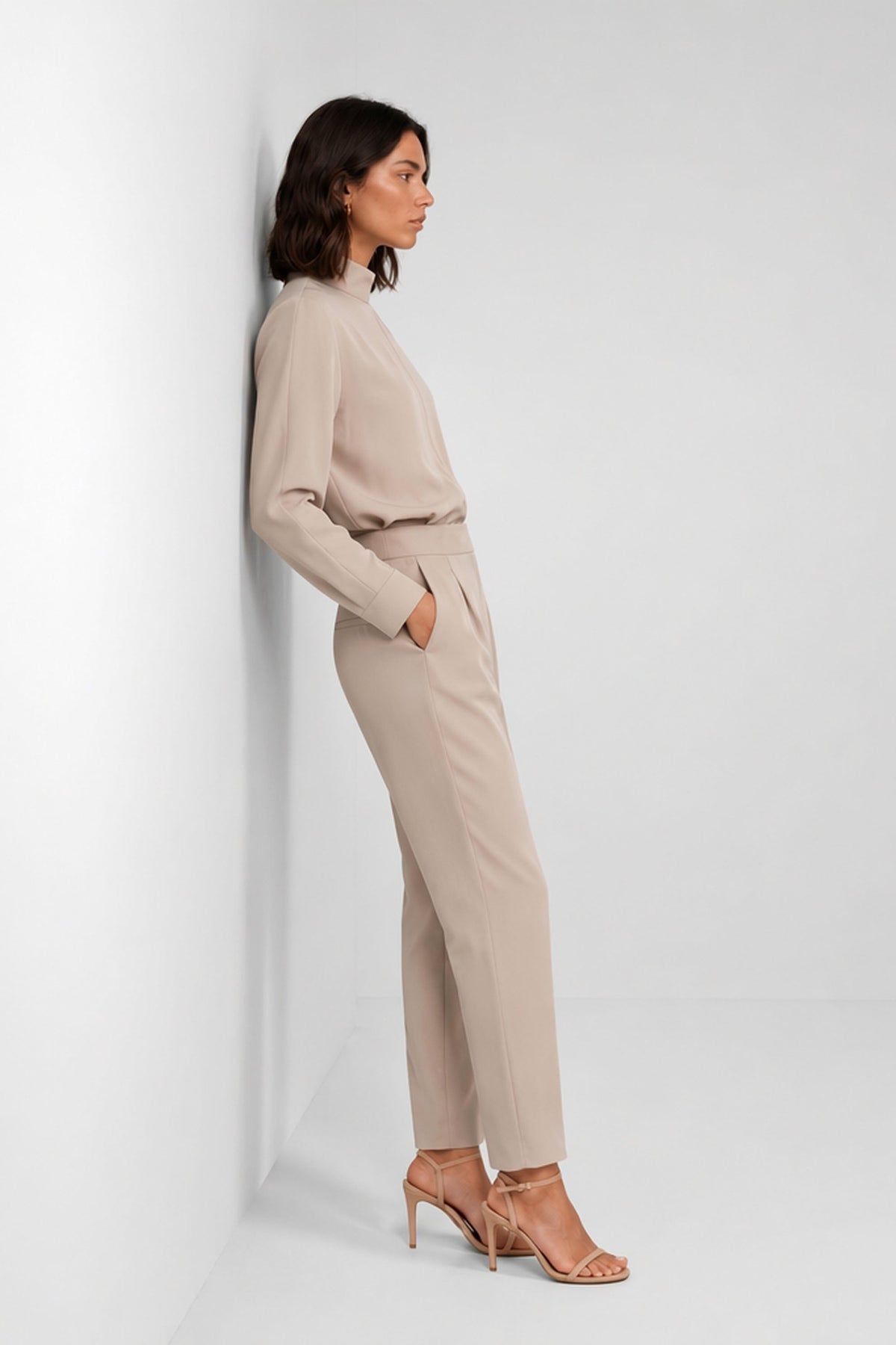 Pius Draped High-Neck Blouse in Light Gray, view 3