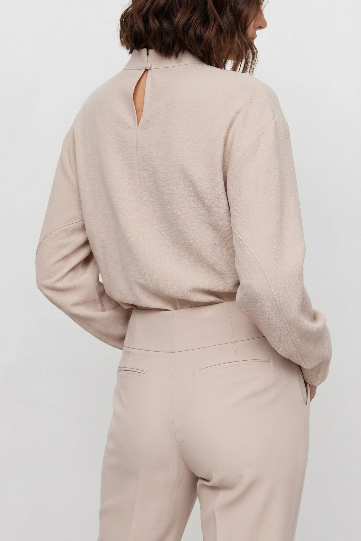 Pius Draped High-Neck Blouse in Light Gray, view 5