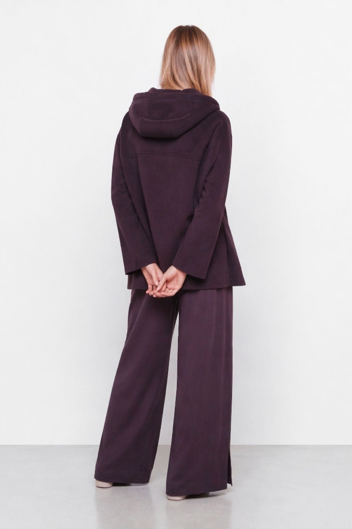 Deepak Hooded Wool-Blend Duffle Coat in Burgundy, view 5