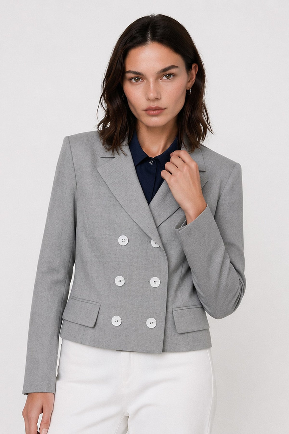 Comano Double-Breasted Blazer in Light Gray, primary view