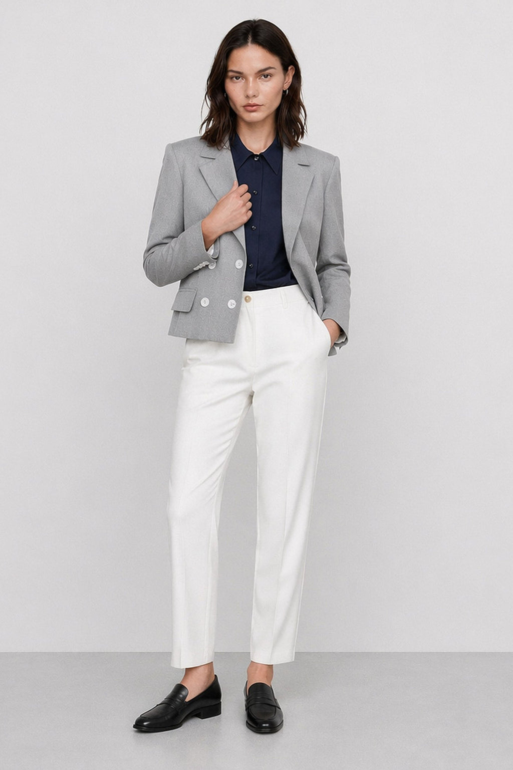 Comano Double-Breasted Blazer in Light Gray, view 2