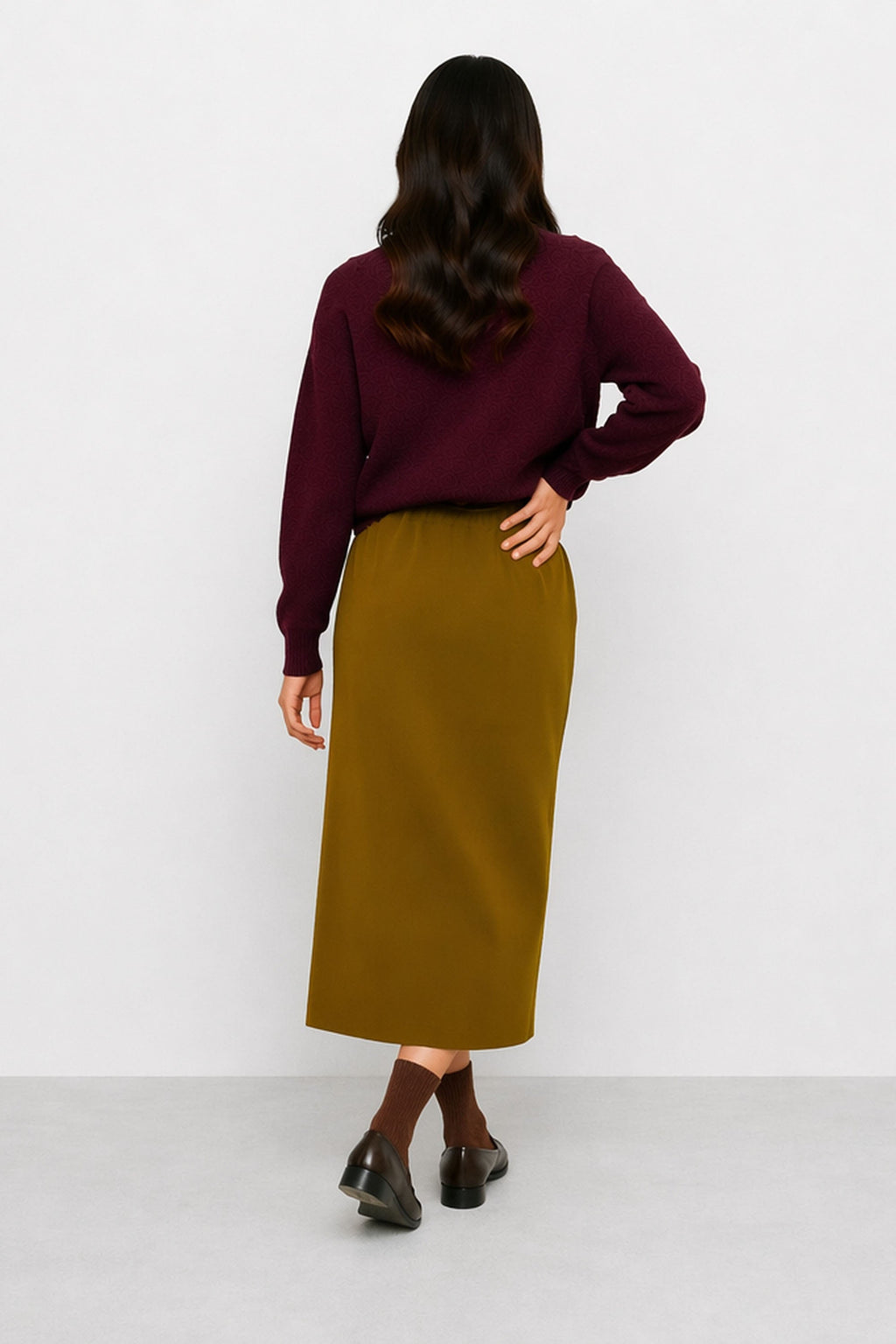 Rupert Side-Slit Midi Skirt in Olive, view 5