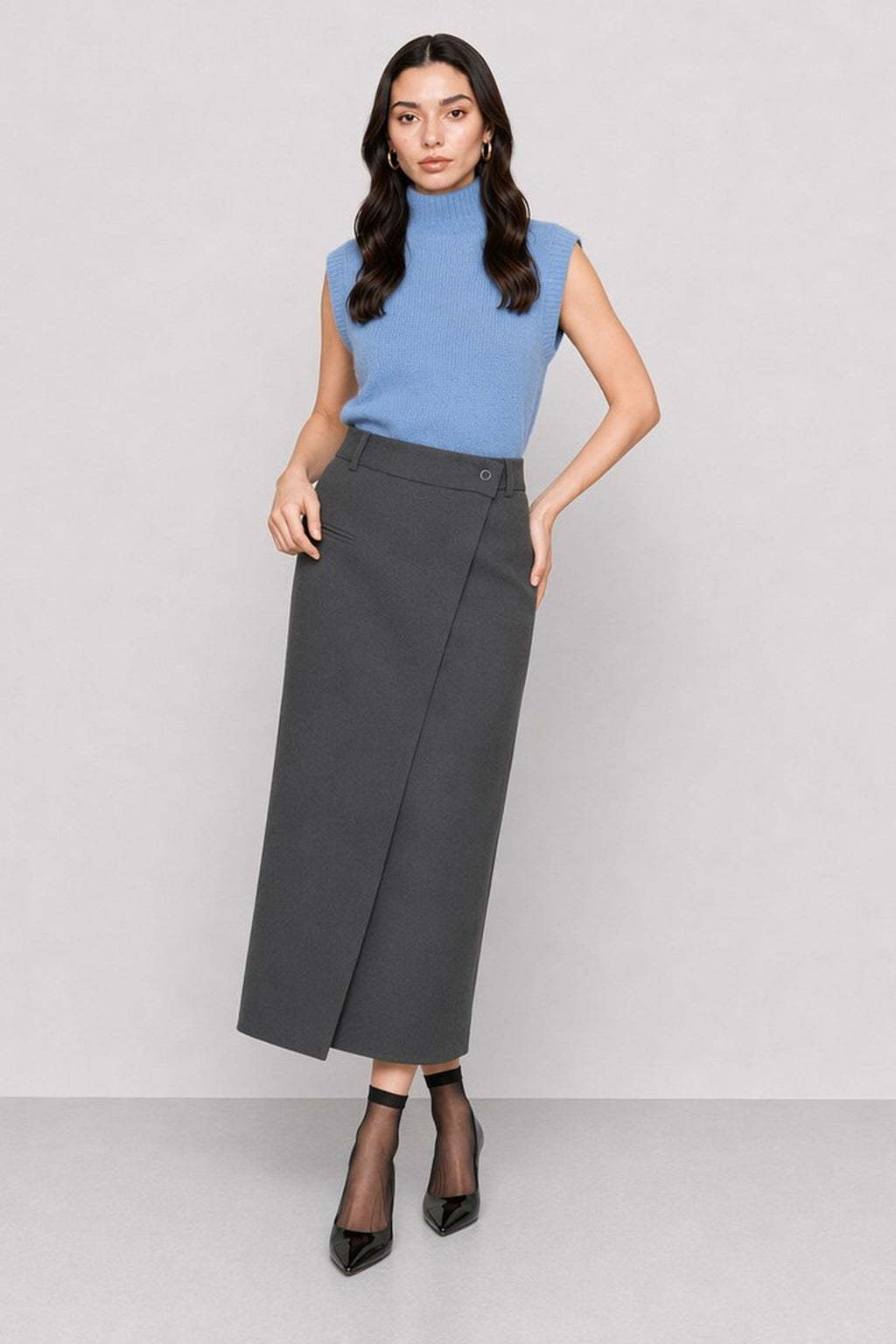 Climano Wrap Skirt in Dark Gray, view 2