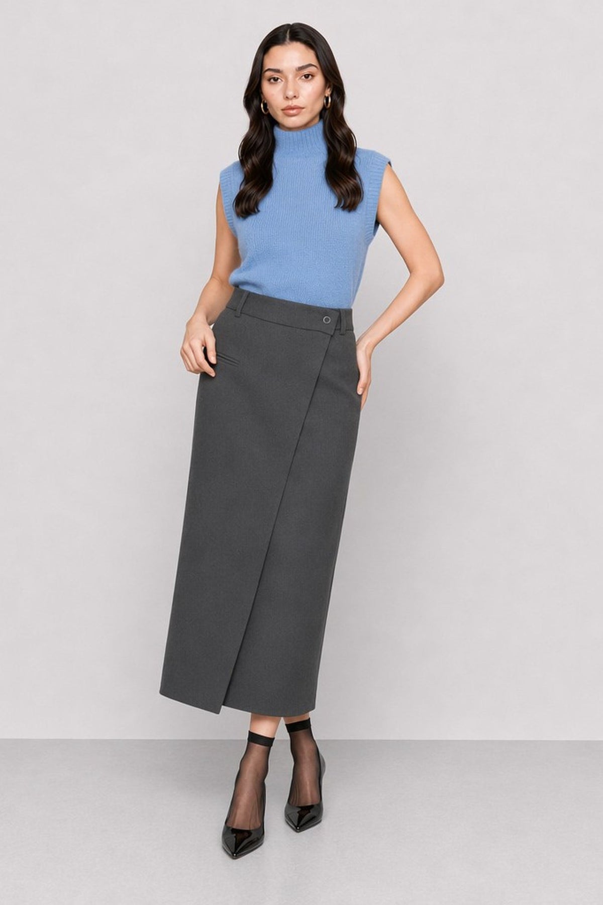 Climano Wrap Skirt in Dark Gray, view 2