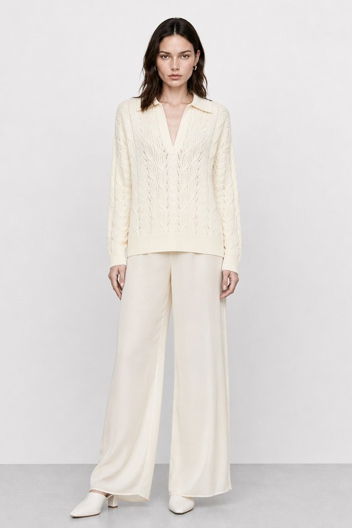 Tyea Cable Wool V-Neck Sweater — Kocca (8)