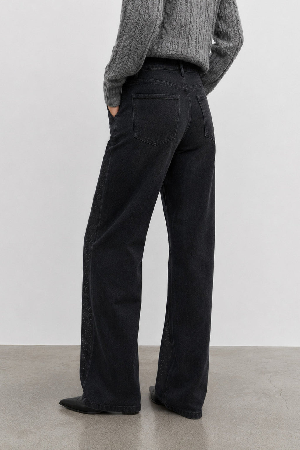Jeraldina Embellished Wide-Leg Jeans in Black, view 5