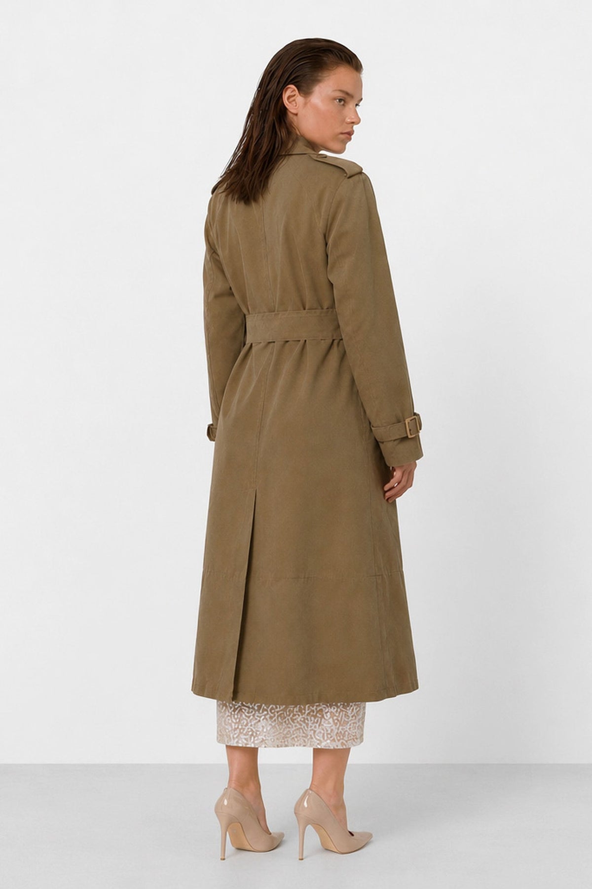 Isabeu Belted Cotton Trench Coat in Olive, view 5