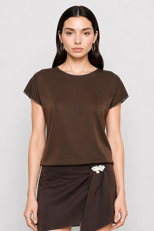 Amedee Fluid Viscose T-Shirt in Chocolate, primary view [fp-color:chocolate]