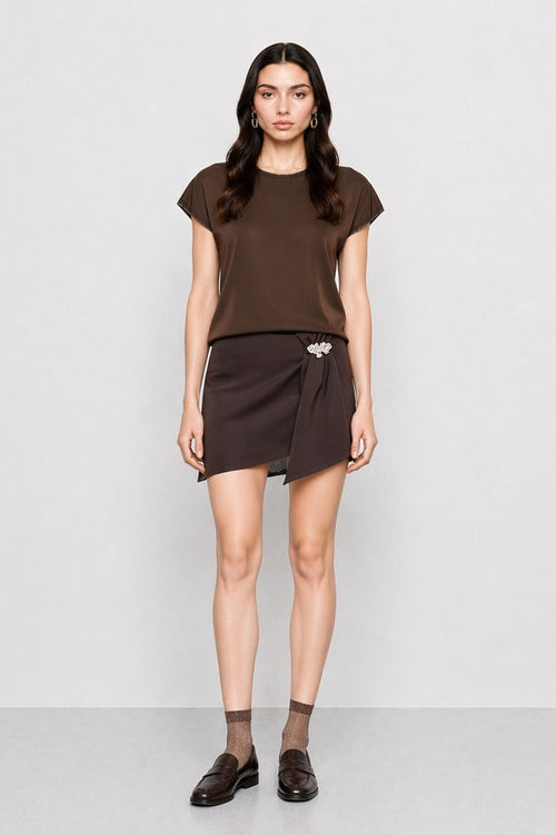 Amedee Fluid Viscose T-Shirt in Chocolate, view 2 [fp-color:chocolate]
