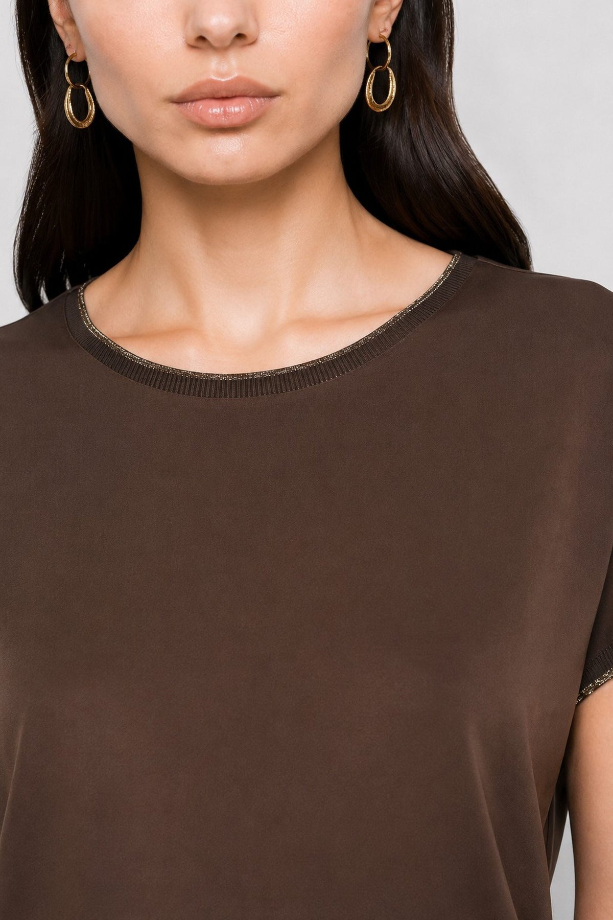 Amedee Fluid Viscose T-Shirt in Chocolate, view 8