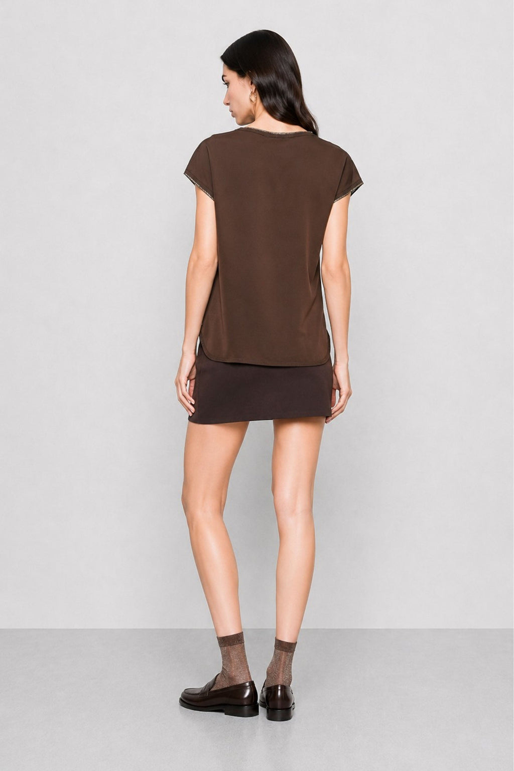 Amedee Fluid Viscose T-Shirt in Chocolate, view 4