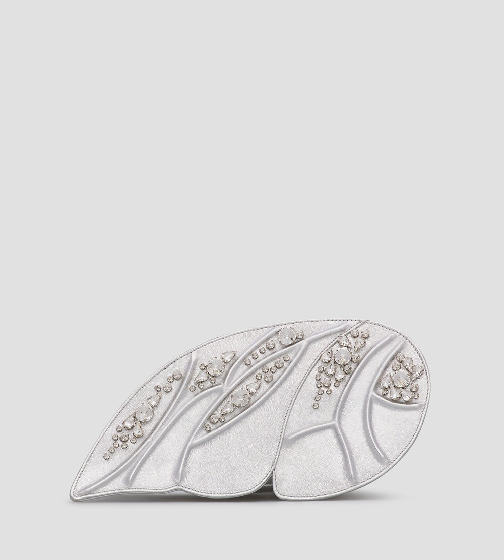 Butterfly Metallic Leather Clutch in Silver, primary view [fp-color:silver]