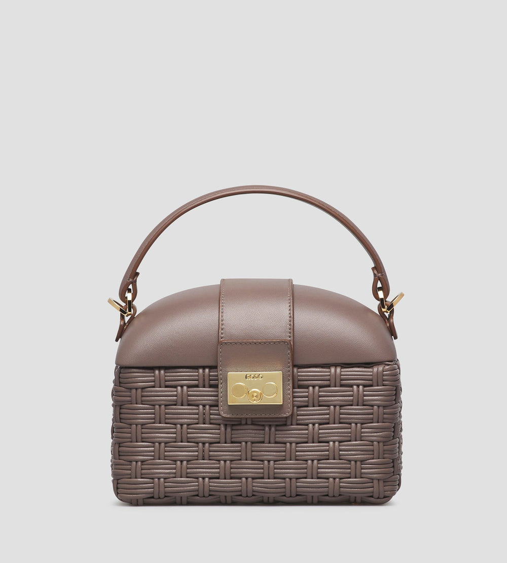 Beauty Woven Leather Top-Handle Bag in Brown, primary view [fp-color:brown]
