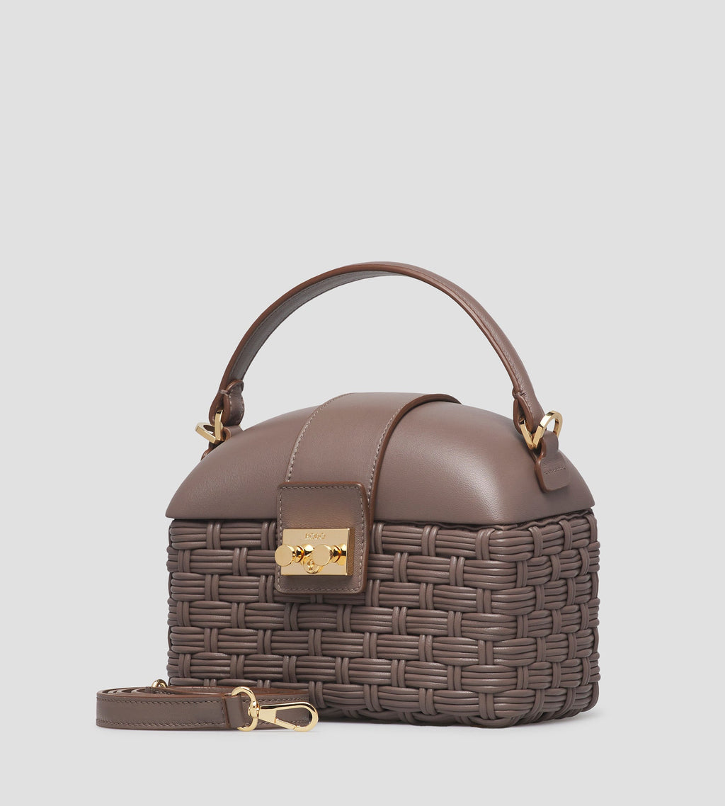 Beauty Woven Leather Top-Handle Bag in Brown, view 4