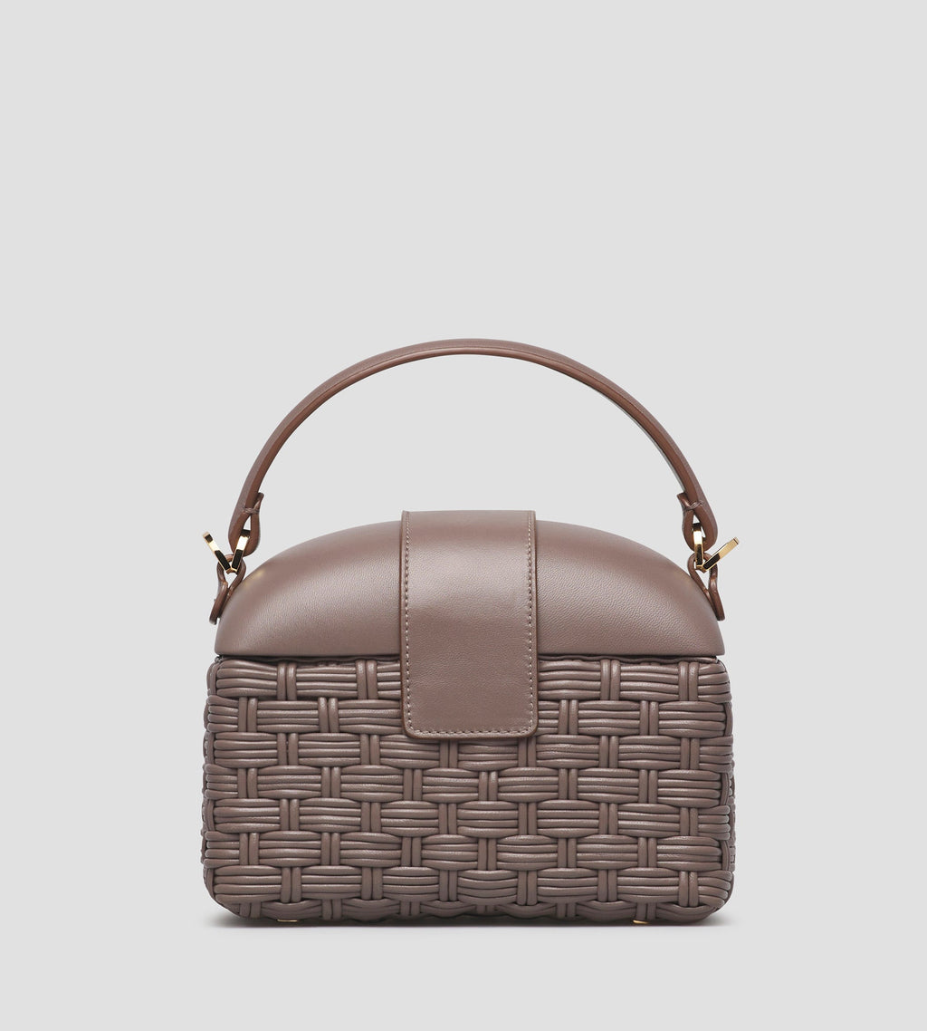Beauty Woven Leather Top-Handle Bag in Brown, view 3