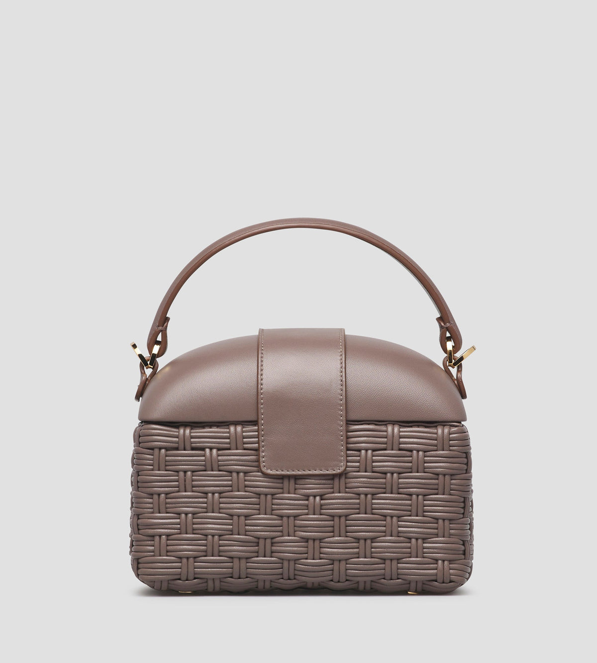 Beauty Woven Leather Top-Handle Bag in Brown, view 3