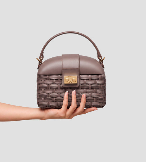 Beauty Woven Leather Top-Handle Bag in Brown, view 2 [fp-color:brown]