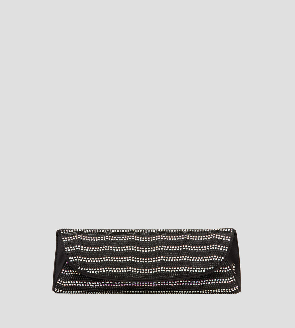 Nora Crystal Satin Clutch in Black, primary view