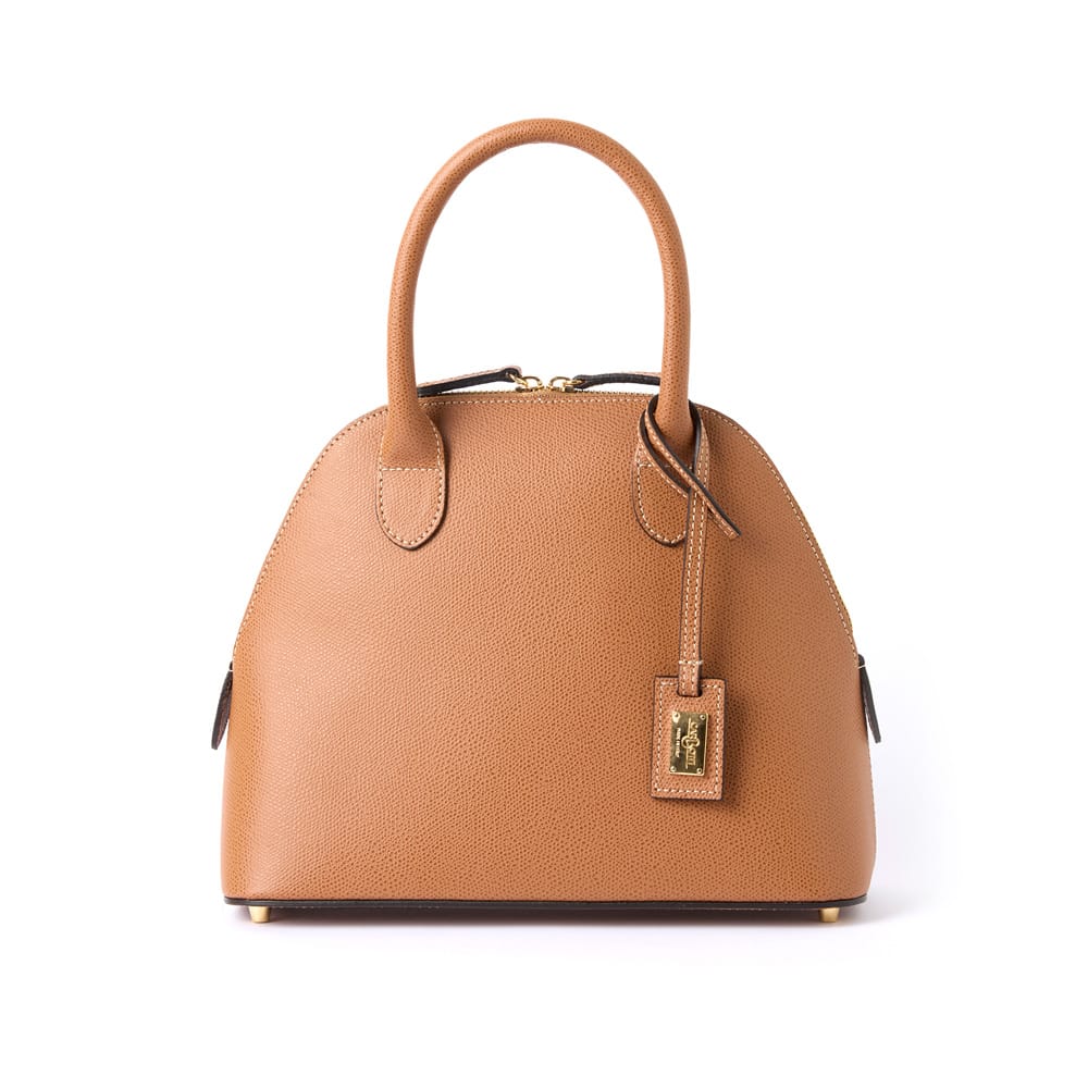 Bella Palmellato Leather Top-Handle Bag in Tan, view 2
