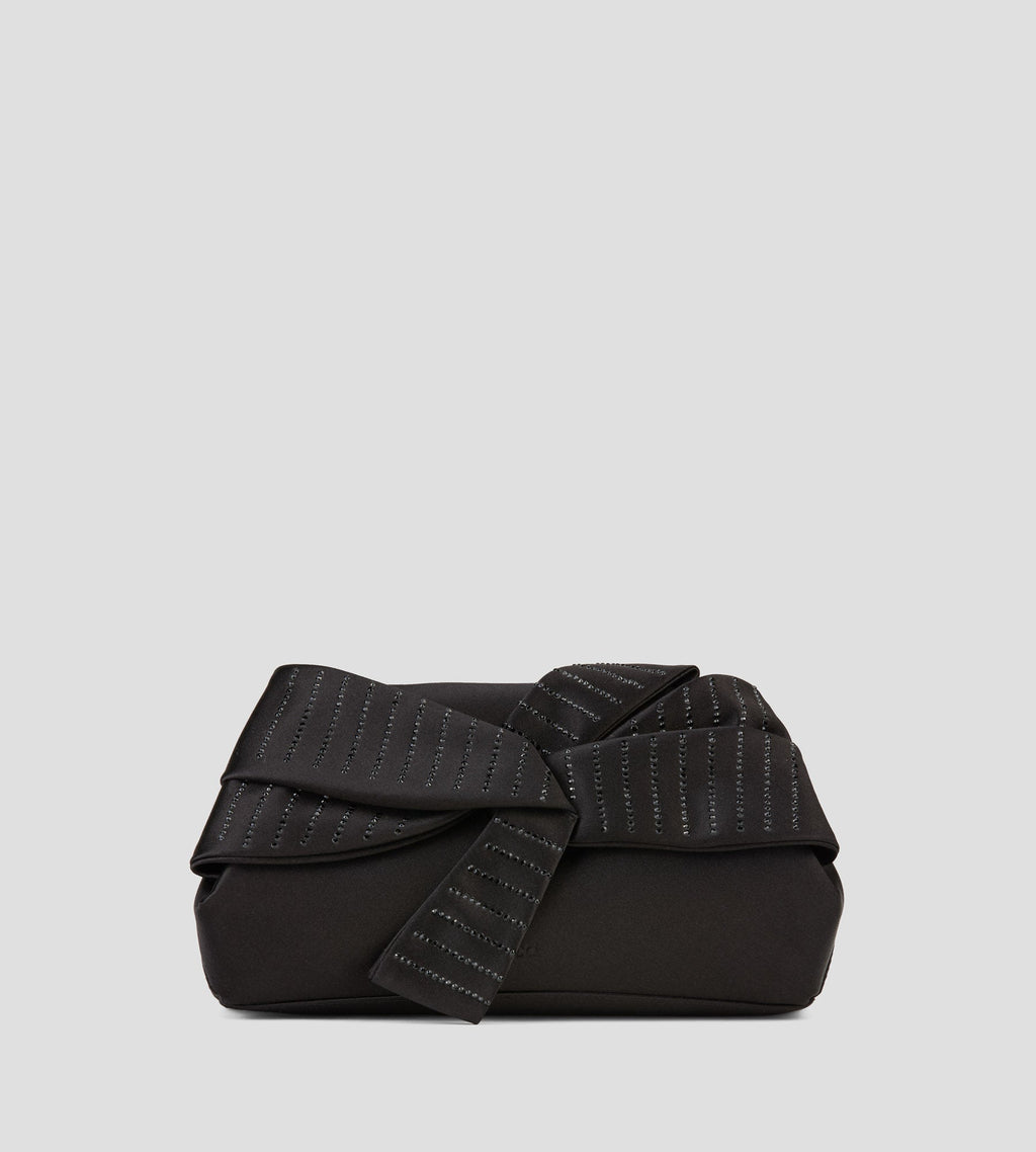Sira Bow Satin Clutch in Black, primary view