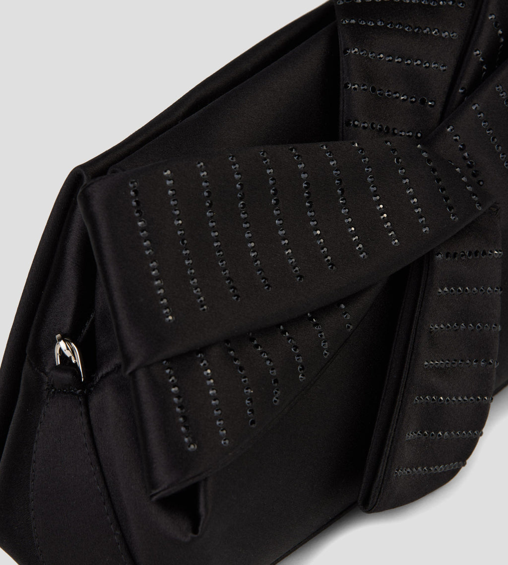 Sira Bow Satin Clutch in Black, view 4
