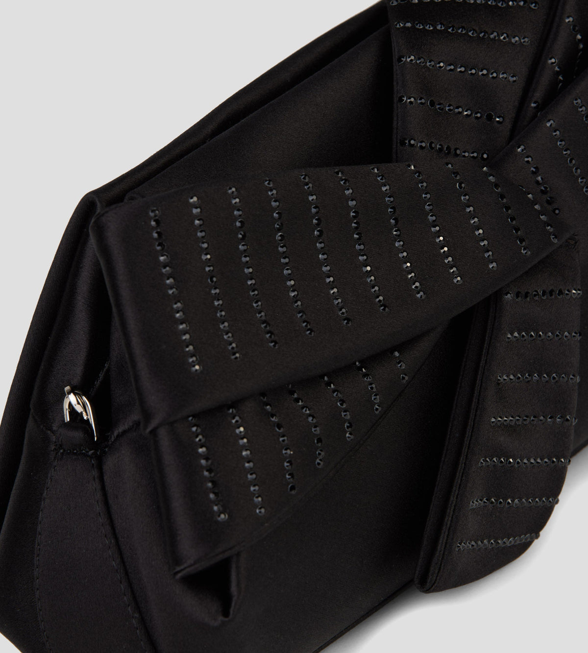 Sira Bow Satin Clutch in Black, view 4