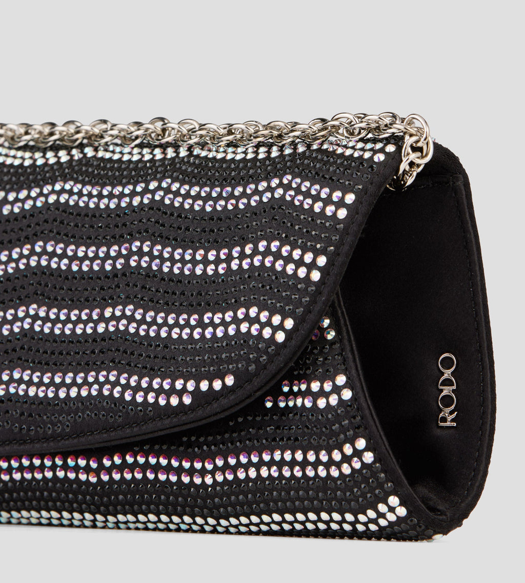 Nora Crystal Satin Clutch in Black, view 4
