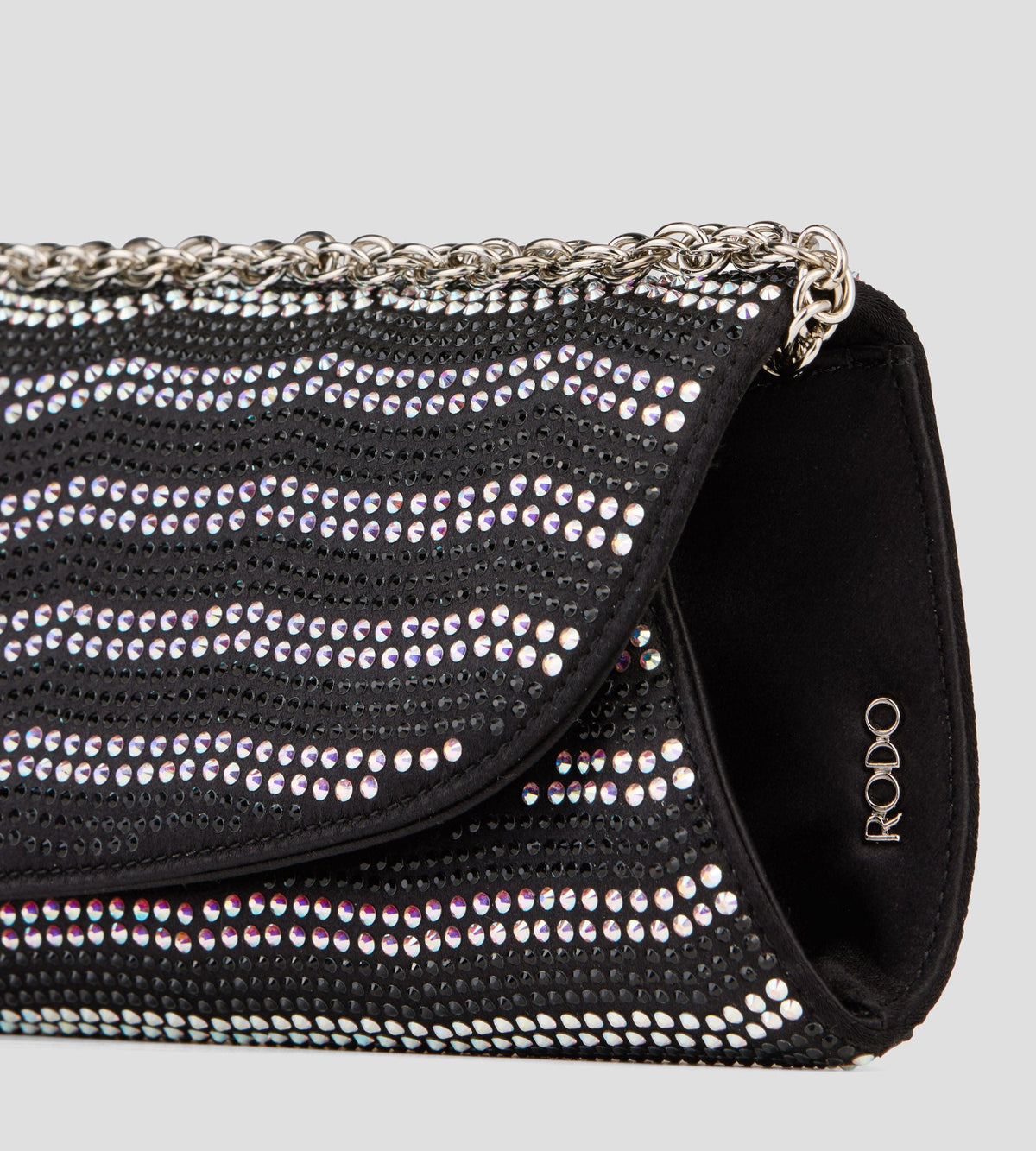 Nora Crystal Satin Clutch in Black, view 4