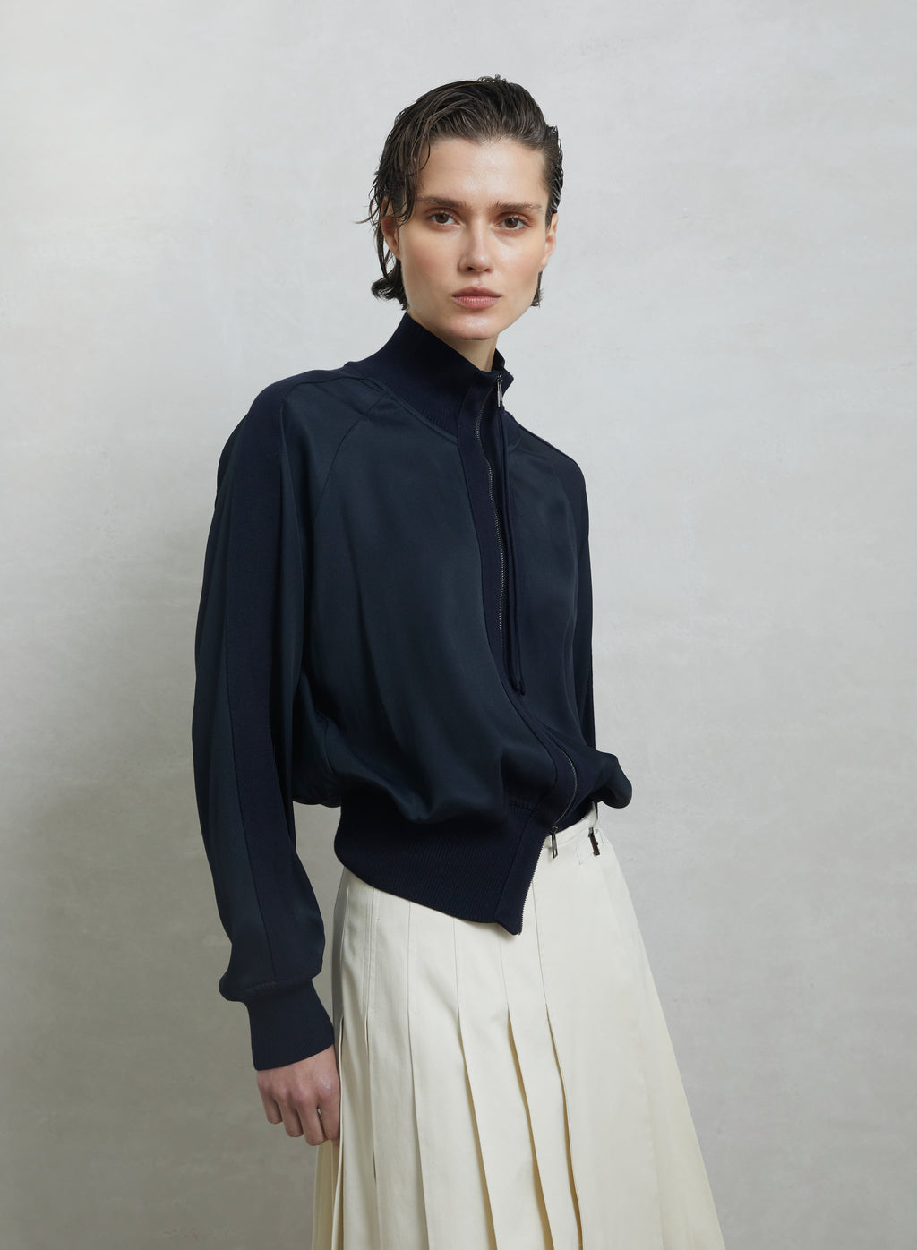 Silk and Cotton Twill Bomber Jacket — Lorena Antoniazzi (2)